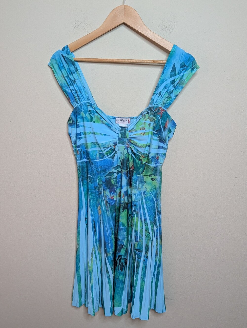 NWT FunFash Plus Size Blue Green Floral Slinky Dress 1XL